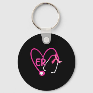 Hart stethoscoop roze lint Borstkanker Er Nur Sleutelhanger