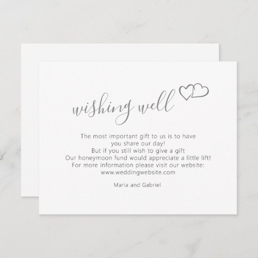 Hart. Stijlvolle eenvoudige script bruiloft wensen Informatiekaartje (Voorkant / Achterkant)