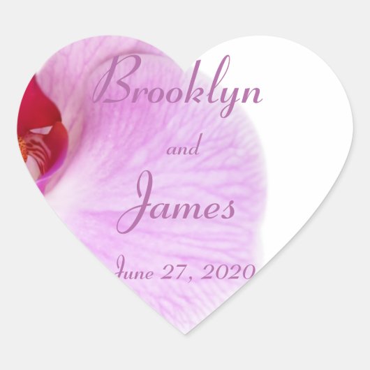 Hart Stralende Orchidee Huwelijksstickers Hart Sticker (Voorkant)