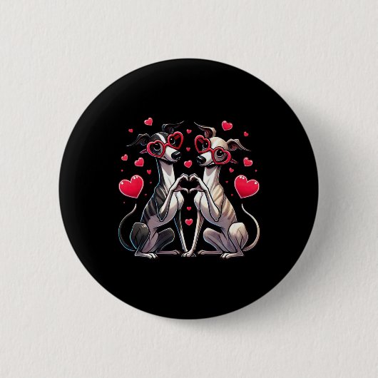 Hart Teken Hand Whippet Valentijnsdag Hond Dames H Ronde Button 5,7 Cm (Voorkant)