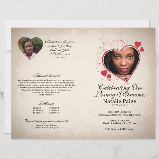 Hart thema beige grunge begrafenis sjabloon progra (Voorkant)