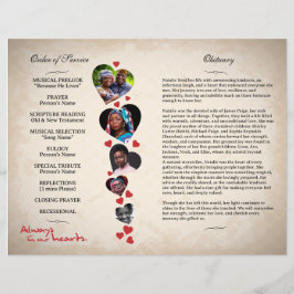 Hart thema beige grunge begrafenisprogramma flyer