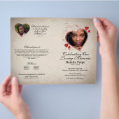 Hart thema beige grunge begrafenisprogramma flyer (Hand)