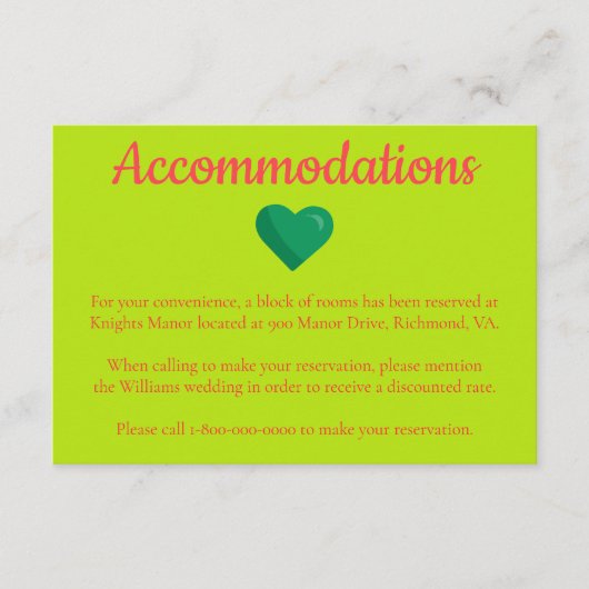Hart-thema Hotel Wedding-accommodatie Informatiekaartje (Voorkant)