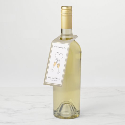 Hart Toast Gouden Fles Hanger Tag (Schuin)