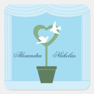 Hart Topiary en Duiven Blauwe Trouwstickers Vierkante Sticker