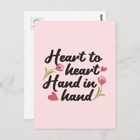 Hart tot Hart, Hand in Hand - Romantische Quote Briefkaart (Voorkant / Achterkant)