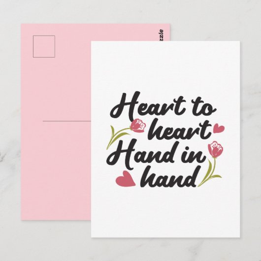 Hart tot Hart, Hand in Hand - Romantische Quote Briefkaart (Voorkant / Achterkant)