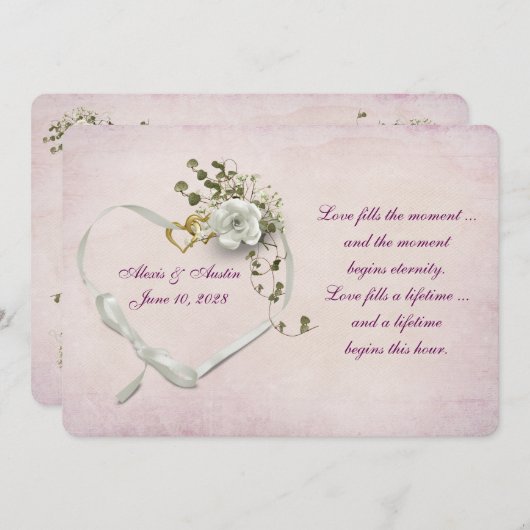 Hart trouwringen en lint kaart (Voorkant / Achterkant)