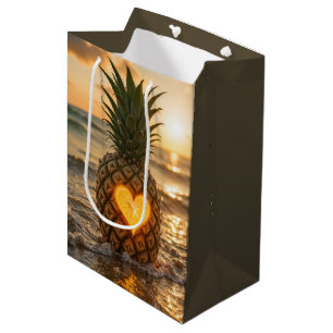 Hart Uitgesneden In Een Ananas Op Een Strand Medium Cadeauzakje