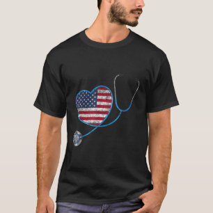  Hart USA Vlaggeschenken Stethoscoop Verpleegster T-shirt