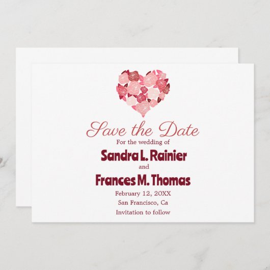 Hart Valentijn Rode Roos Save the Date Kaarten (Voorkant / Achterkant)