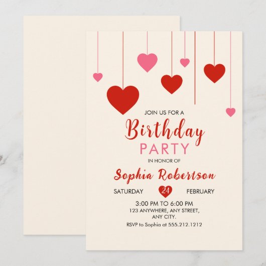 Hart Valentijn Rood Roze Verjaardagsfeestje Kaart (Voorkant / Achterkant)