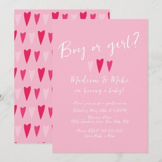 Hart Valentijnsdag Geslacht Ruw roze Rood onthulle Kaart (Voorkant / Achterkant)