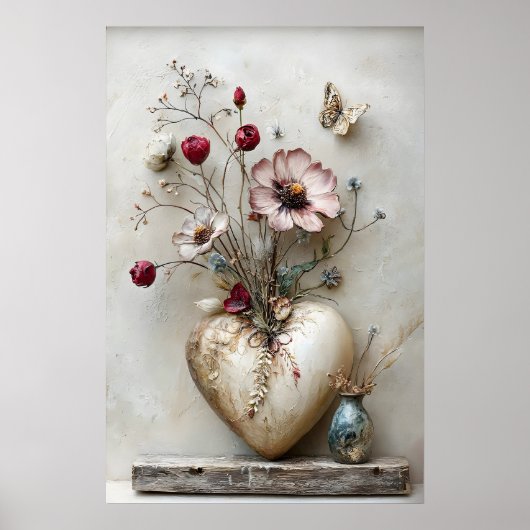 Hart Valentijnsdag print, Bloemen Romantische Boho Poster (Voorkant)