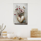 Hart Valentijnsdag print, Bloemen Romantische Boho Poster (Keuken)