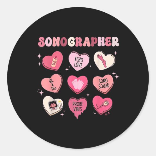 Hart Valentijnsdag Sonograaf Echografie Techno Ronde Sticker (Voorkant)