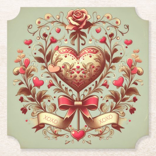 hart Valentijnsdag xoxo Kartonnen Onderzetters (Voorkant)