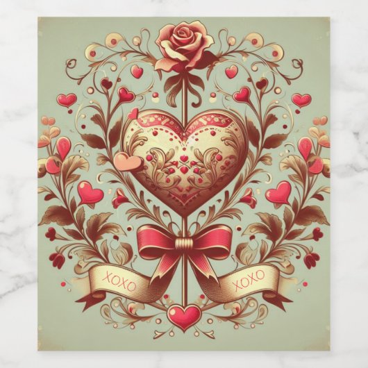  hart Valentijnsdag xoxo Wijn Etiket (Enkel label)