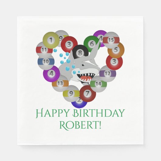 Hart van biljart Happy Birthday Shark Servet (Voorkant)