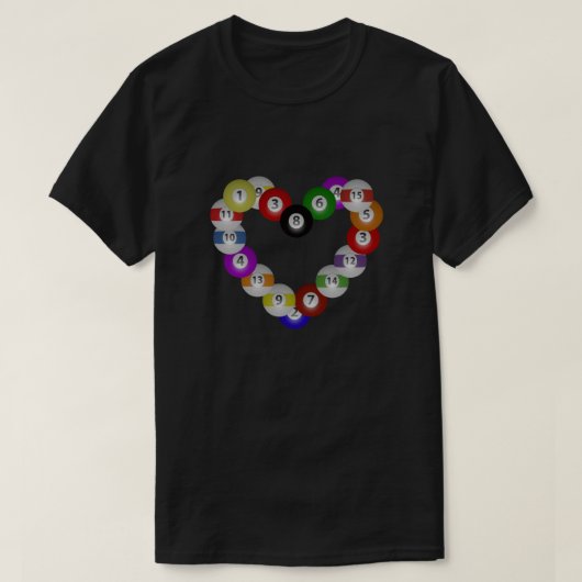 Hart van Billiard Balls Pool Player Lover T-shirt (Design voorkant)