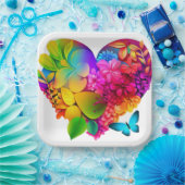 Hart van Bloemen: Een kleurrijk bloemontwerp Papieren Bordje (Feest)