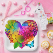 Hart van Bloemen: Een kleurrijk bloemontwerp Papieren Bordje (Feest)