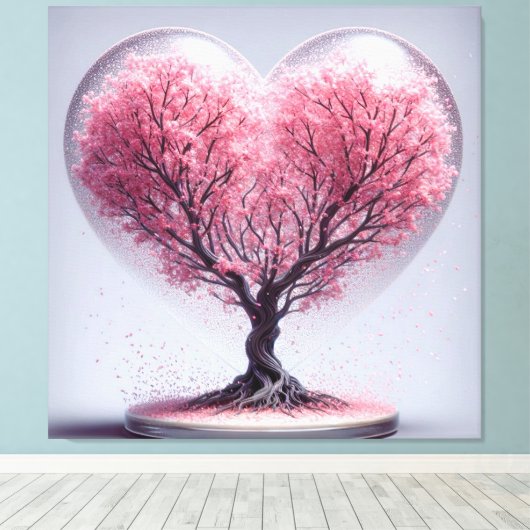 Hart van Cherry Blossoms Canvas Afdruk (Insitu (Houten vloer))