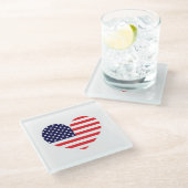 Hart van de Amerikaanse vlag Glazen Onderzetter (Schuin)