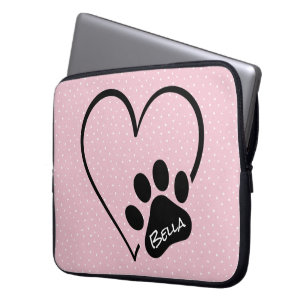 Hart van de Druk van Dog Paw met Naam Laptop Sleeve