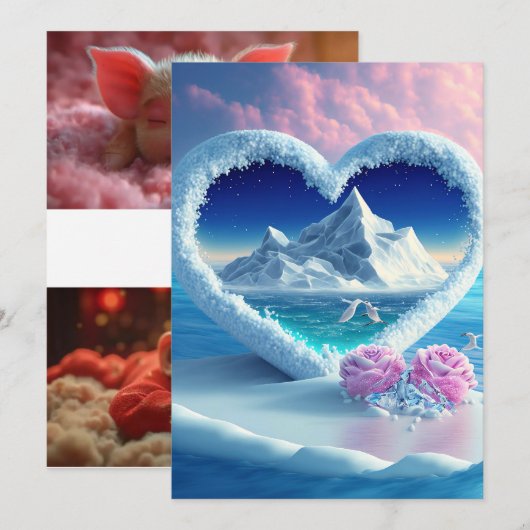 Hart van de Gletsjer: Polar Charm Wedding Invitati Kaart (Voorkant / Achterkant)