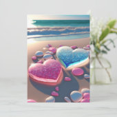 Hart van de Kust: Glitterende Strandbruiloft Kaart (Staand voorkant)