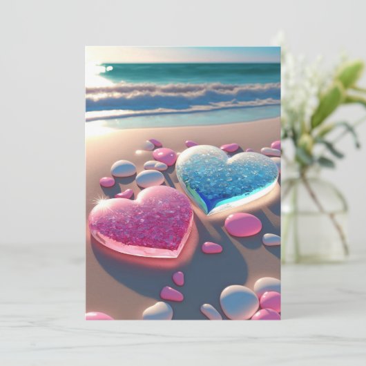 Hart van de Kust: Glitterende Strandbruiloft Kaart (Staand voorkant)