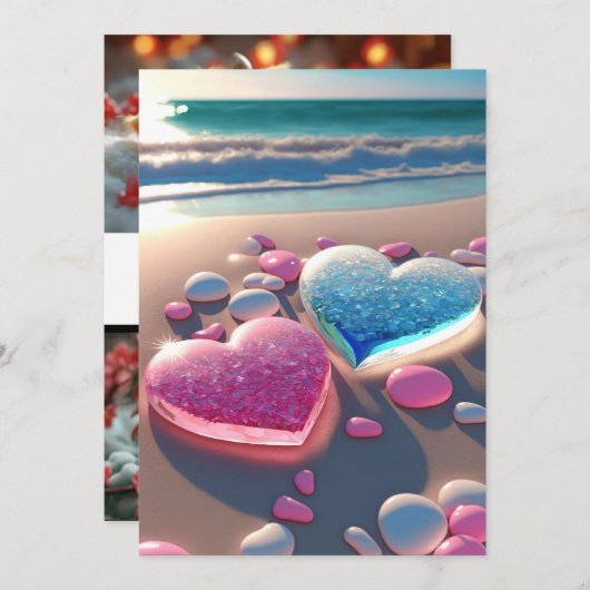 Hart van de Kust: Glitterende Strandbruiloft Kaart (Voorkant / Achterkant)