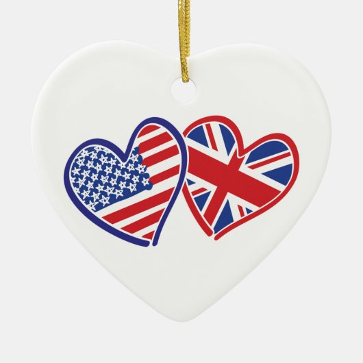 Hart van de vlaggen van de VS en het VK Keramisch Ornament (Voorkant)