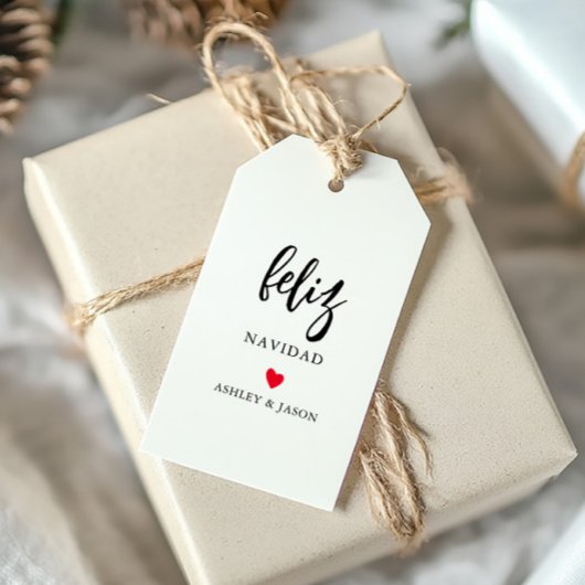 Hart van elke kleur Feliz Navidad, minimalistisch  Cadeaulabel