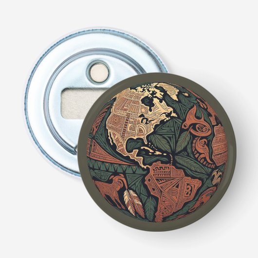 Hart van Gaia - Tribale Aarde Flesopener Button Flesopener (Voorkant)