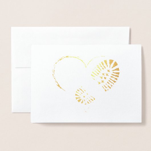 hart van goud folie bootstomp kaarten (Voorkant met envelop)