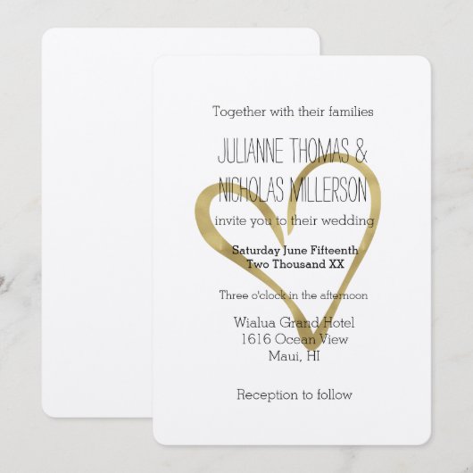 Hart van Gouden Bruiloft Kaart (Voorkant / Achterkant)