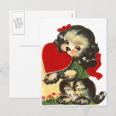 Hart | van het puppy Vintage Valentijn | Feestdagenkaart (Voorkant / Achterkant)