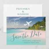 Hart van het tropische strandvliegtuig van de brui save the date (Voorkant / Achterkant)