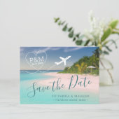 Hart van het tropische strandvliegtuig van de brui save the date (Staand voorkant)