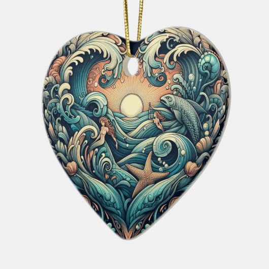 Hart van het Zee: Zeemeermin & Vis Keramisch Ornament (Links)