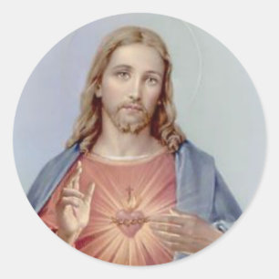 Hart van Jezus Doornen Zegen Vlammen Ronde Sticker
