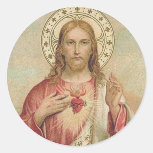 Hart van Jezus Doornen Zegen Vlammen Ronde Sticker (Voorkant)