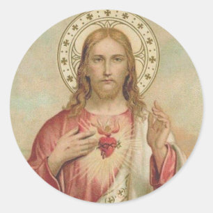 Hart van Jezus Doornen Zegen Vlammen Ronde Sticker