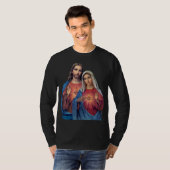 Hart van Jezus en Maria heel dicht bij elkaar T-shirt (Voorkant volledig)