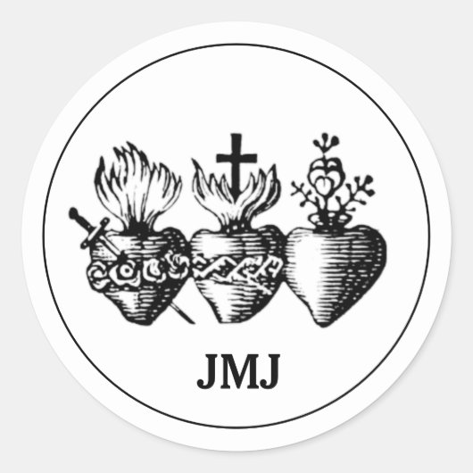 Hart van Jezus Mary en Joseph JMJ Religious Ronde Sticker (Voorkant)