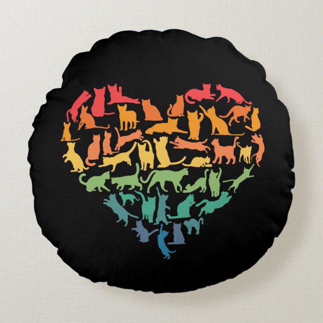Hart van kattenkatten Kat Lover Colorful Pets Rond Kussen (Voorkant)