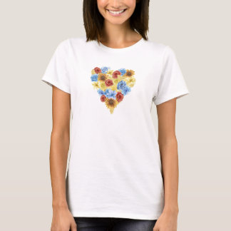 Hart van kleurrijke wilde bloemen. Oekraïens T-shirt